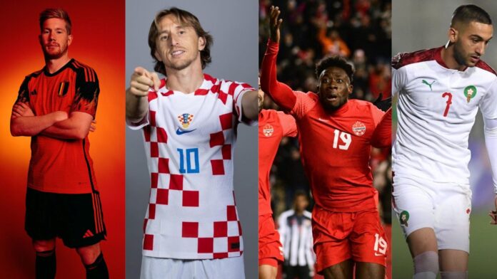 Kevin De Bruyne, Luka Modric, Alphonso Davies e Hakim Ziyech