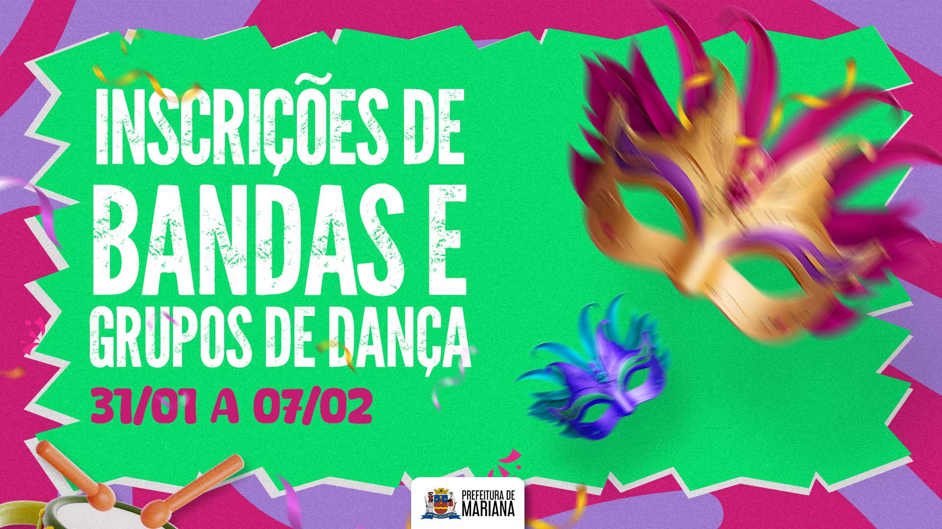 Prefeitura de Mariana abre inscrições para bandas e grupos de dança no Carnaval 2025