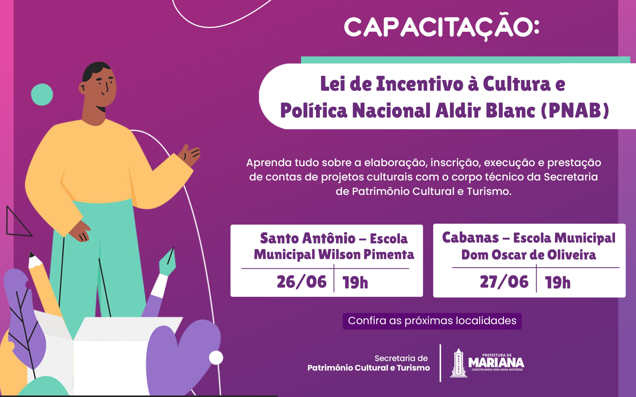 Mariana inicia capacitações gratuitas para agentes culturais com foco na PNAB e Lei Rouanet