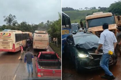 Acidente grave envolvendo 10 veículos interdita totalmente a BR-040 em Congonhas e causa congestionamento nos dois sentidos