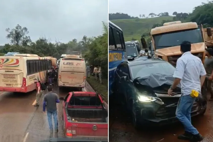 Acidente grave envolvendo 10 veículos interdita totalmente a BR-040 em Congonhas e causa congestionamento nos dois sentidos